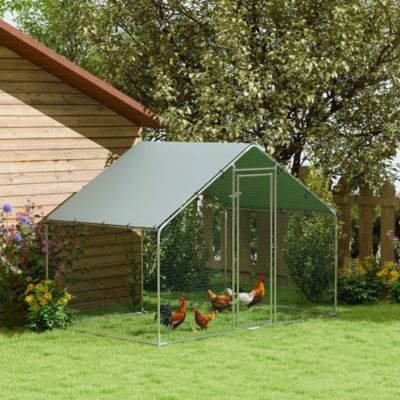 Enclos poulailler chenil 5,1 m² couvert - parc grillagé dim. 3L x 1,7l x 1,9H m - porte - acier galvanisé oxford gris