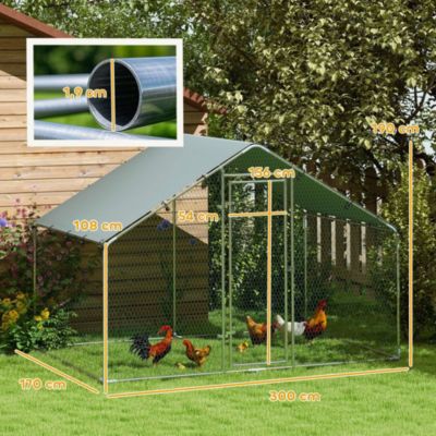 Enclos poulailler chenil 5,1 m² couvert - parc grillagé dim. 3L x 1,7l x 1,9H m - porte - acier galvanisé oxford gris