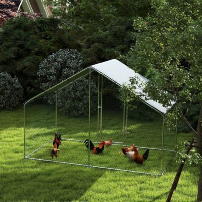 Enclos poulailler chenil 5,1 m² couvert - parc grillagé dim. 3L x 1,7l x 1,9H m - porte - acier galvanisé oxford gris
