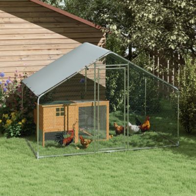Enclos poulailler chenil 5,1 m² couvert - parc grillagé dim. 3L x 1,7l x 1,9H m - porte - acier galvanisé oxford gris
