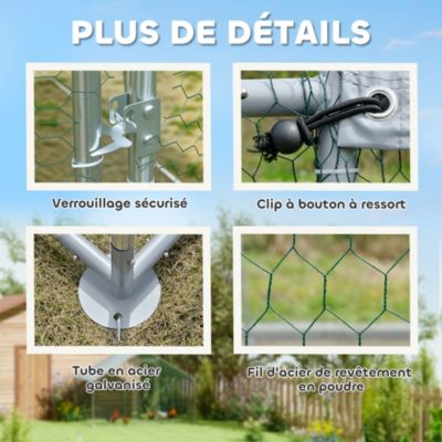 Enclos poulailler chenil 5,1 m² couvert - parc grillagé dim. 3L x 1,7l x 1,9H m - porte - acier galvanisé oxford gris
