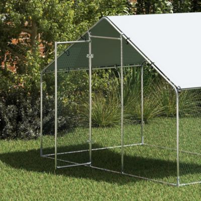 Enclos poulailler chenil 5,1 m² couvert - parc grillagé dim. 3L x 1,7l x 1,9H m - porte - acier galvanisé oxford gris
