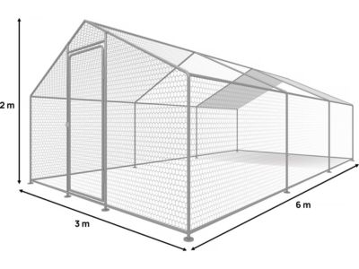 Enclos à poules 18 m² parc grillagé 6 x 3 x 2 M acier galvanisé