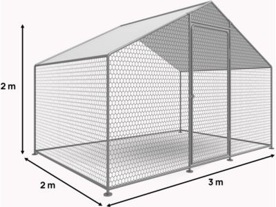Enclos à poules 6 m² parc grillagé 2 x 3 x 2 M acier galvanisé