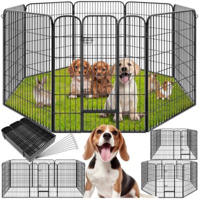 Enclos pour chien modulable parc pliable robuste double verrou gris acier 201 cm diamètre