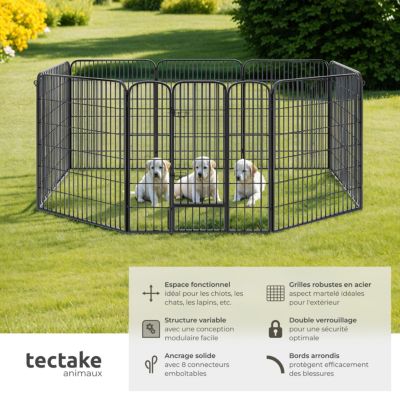Enclos pour chien modulable parc pliable robuste double verrou gris acier 201 cm diamètre