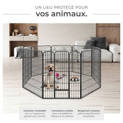 Enclos pour chien modulable parc pliable robuste double verrou gris acier 201 cm diamètre