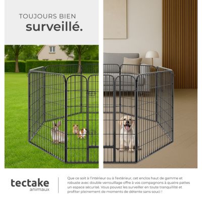 Enclos pour chien modulable parc pliable robuste double verrou gris acier 201 cm diamètre