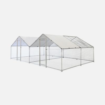 Enclos pour poulailler 2x12m² - Volière en acier galvanisé. bâche de toit imperméable et anti UV. porte avec loquet. enclos pour