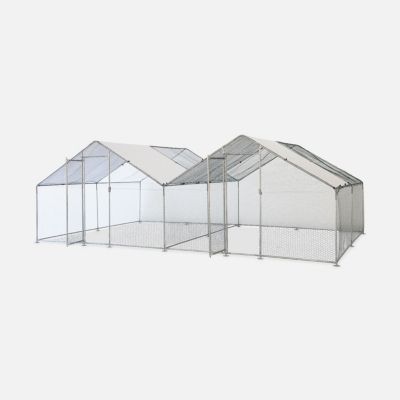 Enclos pour poulailler 2x12m² - Volière en acier galvanisé. bâche de toit imperméable et anti UV. porte avec loquet. enclos pour