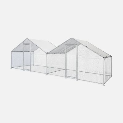 Enclos pour poulailler 2x6m² - Babette - Volière en acier galvanisé. bâche de toit imperméable et anti UV. porte avec loquet.