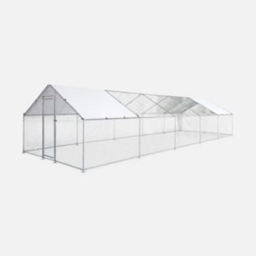 Enclos pour poulailler en acier galvanisé 30m2. toit imperméable et anti UV. porte avec loquet