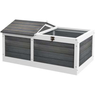 Enclos pour tortue - parc pour tortue - niche, enclos extérieur grillagé, toit ouvrant verrouillable - sapin gris blanc