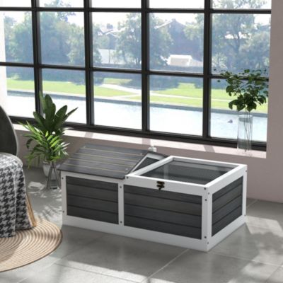 Enclos pour tortue - parc pour tortue - niche, enclos extérieur grillagé, toit ouvrant verrouillable - sapin gris blanc