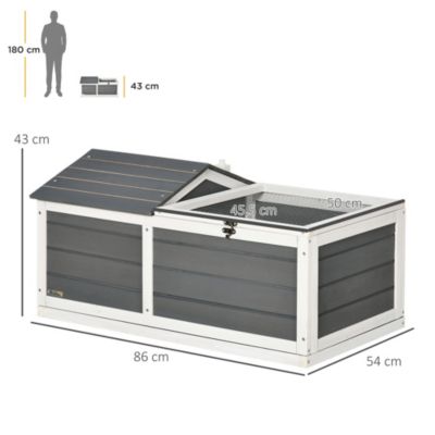 Enclos pour tortue - parc pour tortue - niche, enclos extérieur grillagé, toit ouvrant verrouillable - sapin gris blanc