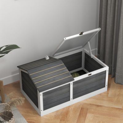 Enclos pour tortue - parc pour tortue - niche, enclos extérieur grillagé, toit ouvrant verrouillable - sapin gris blanc