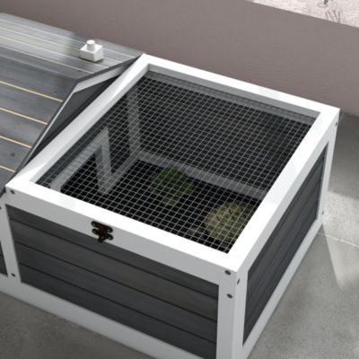 Enclos pour tortue - parc pour tortue - niche, enclos extérieur grillagé, toit ouvrant verrouillable - sapin gris blanc