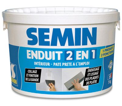 Enduit 2 en 1 Multifonctions Semin, Joint et Lissage Plaque de Plâtre, Seau de 7 kg