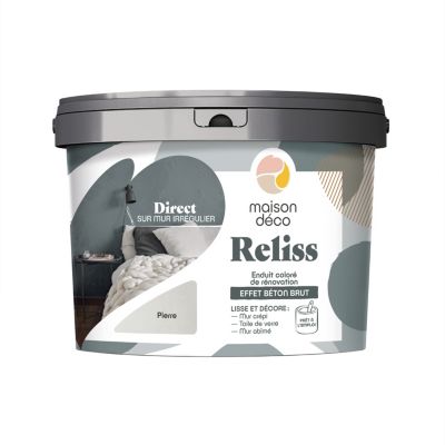 Enduit coloré de rénovation effet béton brut Maison Déco Reliss pierre 15KG
