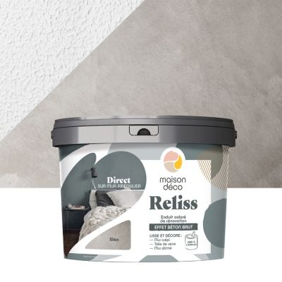 Enduit coloré de rénovation effet béton brut Maison Déco Reliss silex 15KG