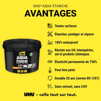 Enduit d'étanchéité noir UHU Aqua étanche, seau de 2,5L