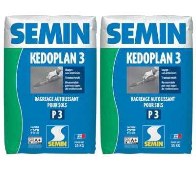 Enduit de Ragréage Autolissant Kedoplan 3 Semin, Sol Intérieur, sac de 25 kg, lot de 2