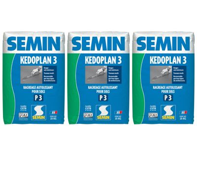Enduit de Ragréage Autolissant Kedoplan 3 Semin, Sol Intérieur, sac de 25 kg, lot de 3