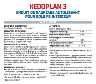 Enduit de Ragréage Autolissant Kedoplan 3 Semin, Sol Intérieur, sac de 25 kg, lot de 3