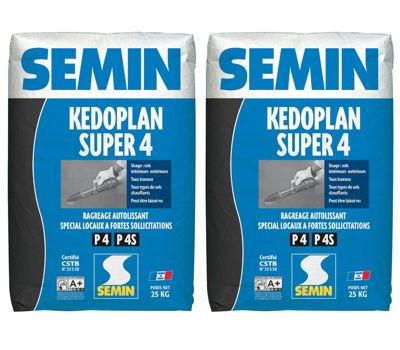Enduit de Ragréage Autolissant Kedoplan 4 Semin, Sol Intérieur et extérieur, sac de 25 kg, lot de 2