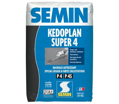 Enduit de Ragréage Autolissant Kedoplan 4 Semin, Sol Intérieur et extérieur, sac de 25 kg