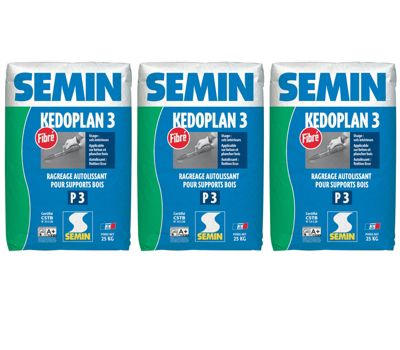 Enduit de Ragréage Autolissant Kedoplan Fibré Semin, Sol Intérieur, sac de 25 kg (lot de 3)