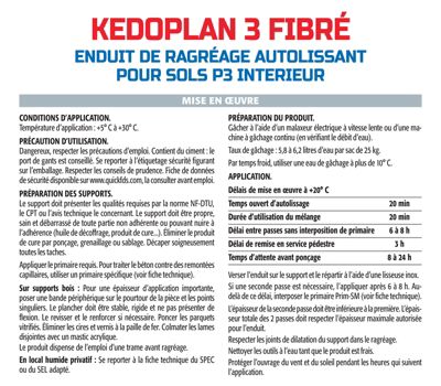 Enduit de Ragréage Autolissant Kedoplan Fibré Semin, Sol Intérieur, sac de 25 kg (lot de 3)