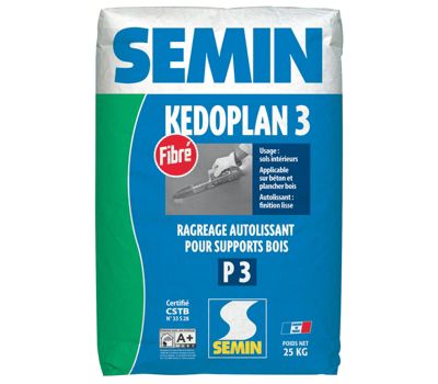 Enduit de Ragréage Autolissant Kedoplan Fibré Semin, Sol Intérieur, sac de 25 kg