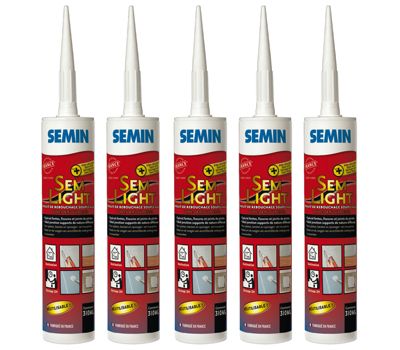 Enduit de Rebouchage Allégé Semin - Sem-Light - Trous et Fissures Importants - Intérieur - Cartouche 310 ml (lot de 5)
