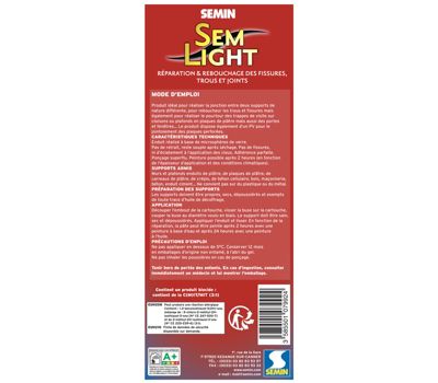 Enduit de Rebouchage Allégé Semin - Sem-Light - Trous et Fissures Importants - Intérieur - Cartouche 310 ml (lot de 5)