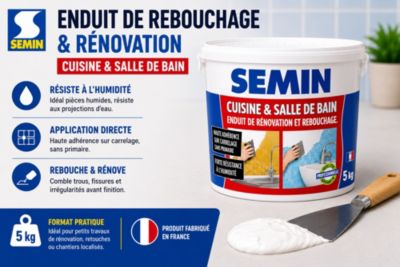 Enduit de Rebouchage Cuisine et Salle de Bains Semin, Seau de 5 kg