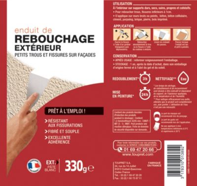 Enduit de rebouchage extérieur souple blanc Toupret 330g