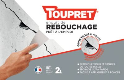 Enduit de rebouchage rapide prêt à l'emploi gros trous et fissures Toupret 2l