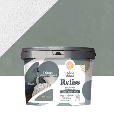 Enduit de rénovation coloré effet béton brut Maison Déco Reliss vert kaki 15kg