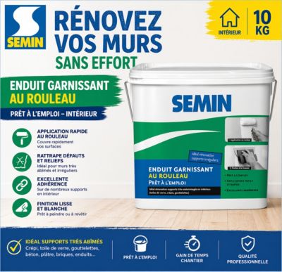Enduit Garnissant au Rouleau Semin, Rénovation des Supports très Endommagés, Seau de 10 kg