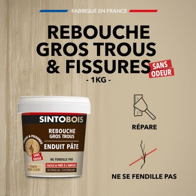 Enduit pâte rebouche gros trous Sintobois bois clair 1kg