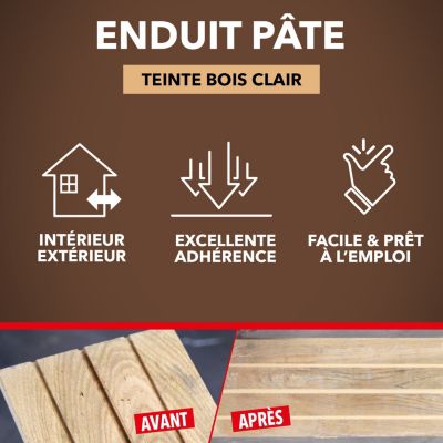 Enduit pâte rebouche gros trous Sintobois bois clair 1kg