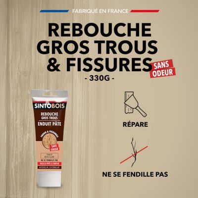 Enduit pâte rebouche gros trous Sintobois bois clair 330g