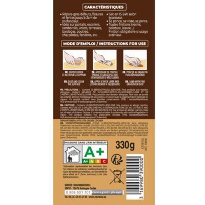 Enduit pâte rebouche gros trous Sintobois bois clair 330g