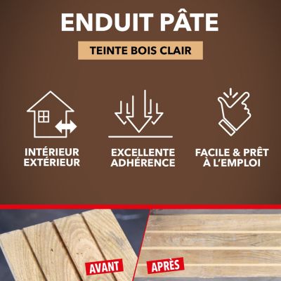 Enduit pâte rebouche gros trous Sintobois bois clair 330g
