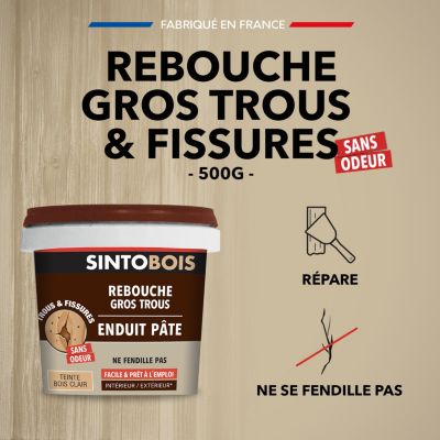 Enduit pâte rebouche gros trous Sintobois bois clair 500g