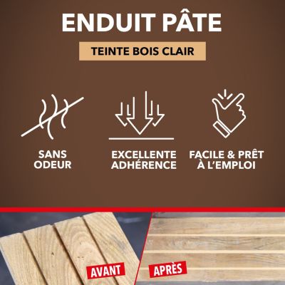 Enduit pâte rebouche gros trous Sintobois bois clair 500g