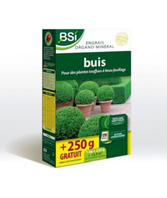 Engrais Buis - BSI - Bio - Feuillage étincelant et vert fonçé - Action longue durée - 1Kg + 250g gratuit - Jusqu'a 12,5 m²