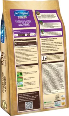 Engrais gazon 4 actions 420m² 10,5kg Fertiligène