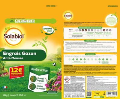 Engrais gazon anti-mousse Solabiol 350m²